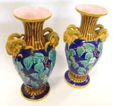 PAIR MAJOLICA VASES