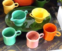 FIESTA WARE MUGS, PITCHER, ETC.