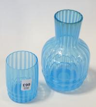 OPALESCENT GLASS BEDSIDE WATER CARAFE AND TUMBLER