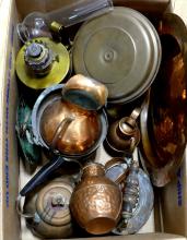 BOX LOT OF COPPER KETTLES, ETC.