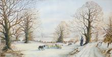 PETER ROBSON "WINTER WORKERS" WATERCOLOUR