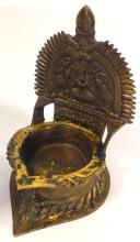 ASIAN BRASS OIL LAMP, COPPER BOWL