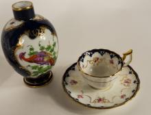 VASE, TWO CUPS & SAUCERS