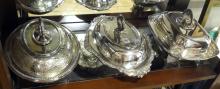 SIX SILVER PLATE ENTREE DISHES