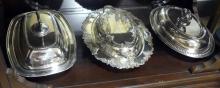 SIX SILVER PLATE ENTREE DISHES
