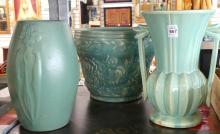TWO POTTERY VASES AND PLANTER