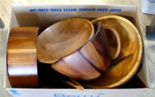 BOX LOT OF WOODEN BOWLS, ETC.