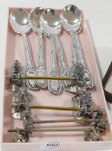 TIFFANY SPOONS, CASED FORKS AND KNIFE RESTS
