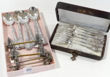 TIFFANY SPOONS, CASED FORKS AND KNIFE RESTS