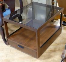 MCM GLASS TOP END TABLE