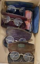 ANTIQUE SPECTACLES AND TWO TOY FRYING PANS