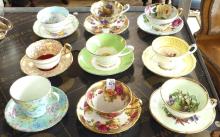 NINE ENGLISH CUPS AND SAUCERS