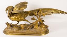 "GOLDEN PHEASANT" FRENCH BRONZE SCULPTURE