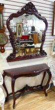 MAHOGANY CONSOLE TABLE AND MIRROR