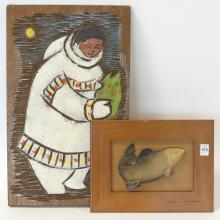 TWO WOODEN WALL PLAQUES