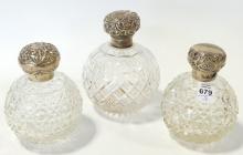 THREE STERLING LIDDED SCENT BOTTLES