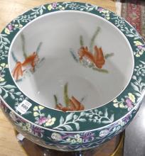 CHINESE PORCELAIN FISH BOWL ON STAND
