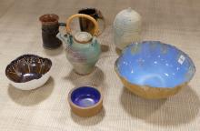 SEVEN PIECES OF ART POTTERY