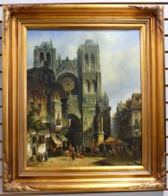 FRAMED "EUROPEAN STREET SCENE" OIL PAINTING