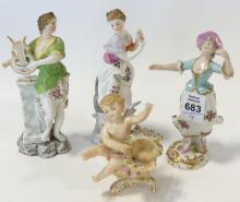 FOUR ANTIQUE GERMAN PORCELAIN CABINET FIGURES