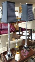 PAIR OF GLASS "CANDLESTICK" TABLE LAMPS