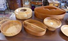 FIGURED MAPLE AND TEAK DISHES