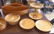 FIGURED MAPLE AND TEAK DISHES