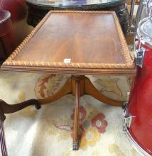PAIR OF PLANT STANDS AND TEA TABLE