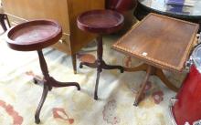 PAIR OF PLANT STANDS AND TEA TABLE