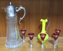 CLARET JUG, EWER AND LIQUEURS