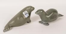 TWO INUIT SOAPSTONE "SEAL" CARVINGS