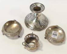 STERLING CANDLEHOLDER AND CONDIMENTS
