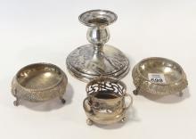 STERLING CANDLEHOLDER AND CONDIMENTS