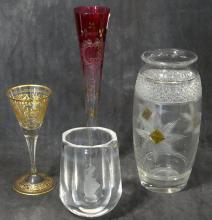 CRYSTAL VASES AND WINE GLASS