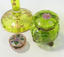 ANTIQUE VASE AND TWO TRINKET BOXES