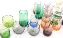 BOX LOT OF COLOURED GLASS STEMWARE