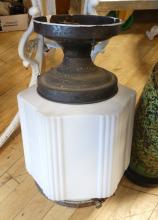 MILK GLASS LIGHT FIXTURE AND TABLE LAMP