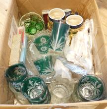 BOX LOT OF GLASS, CRYSTAL, ETC.