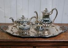 SILVERPLATED TEA SET ON TRAY