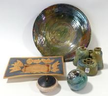 FIVE PIECES OF ARTISAN POTTERY