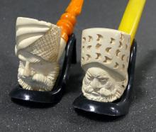 TWO FIGURAL MEERSCHAUM PIPES