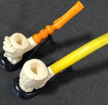 TWO FIGURAL MEERSCHAUM PIPES