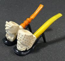 TWO FIGURAL MEERSCHAUM PIPES