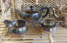 SILVERPLATE TEA SET AND TEAPOTS