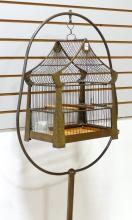 VINTAGE BRASS BIRDCAGE ON STAND