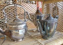 SILVERPLATE TEA SET AND TEAPOTS