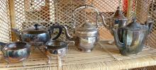 SILVERPLATE TEA SET AND TEAPOTS