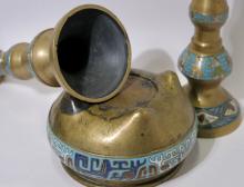 CLOISONNE BOWL AND CANDLESTICKS