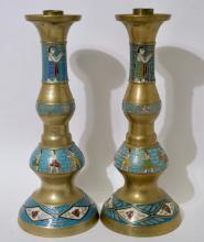 CLOISONNE BOWL AND CANDLESTICKS