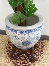 CHINESE JARDINIERE ON STAND WITH PLANT